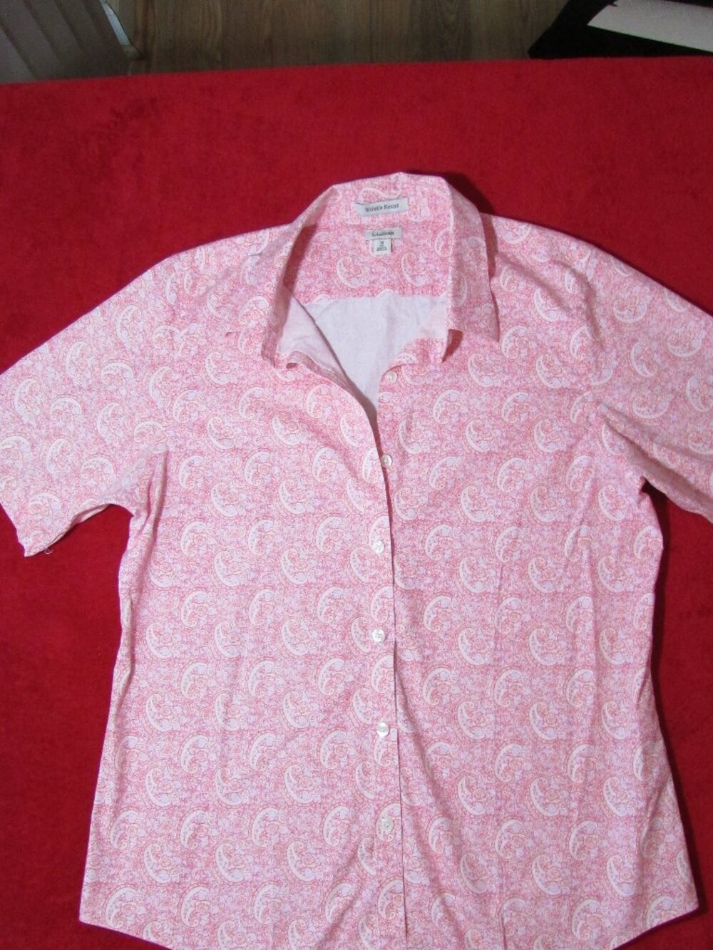 L.L. Bean Wrinkle Resist Cotton Top Pink Paisley Button Front